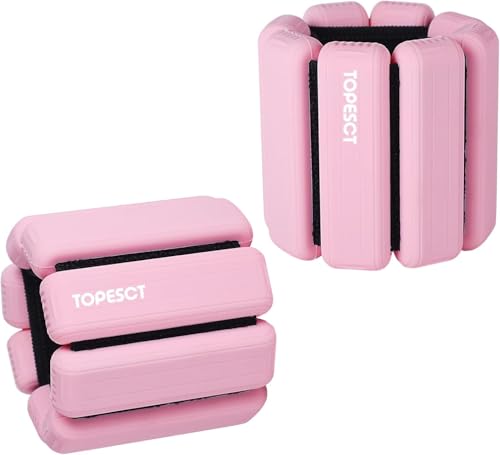 TOPESCT Set di 2 pesi da polso regolabili (0,5 kg ciascuno) | Braccialetto indossabile per polso e caviglia, per yoga, danza, sbarra, pilates, cardio, aerobica, camminata (0,5 kg/ciascuno, rosa)