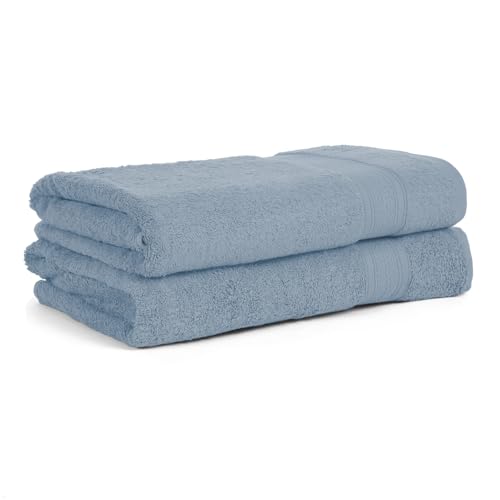 Image of Arvind 100% Cotton Towels for Bath | Towels for Bath Large Size | 500 GSM Bath Towel - Soft & Absorbent | 2 Piece Bath Towel for Men /Women | Urban Comfort | 70 cm x 140 cm - Sky Blue