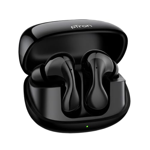 pTron Bassbuds Tango in-Ear TWS Ear Buds w/Custom EQ, 50hrs Playtime, Pristine Sound, Dual Mic, TruTalk ENC Calls, Mobile App,Wireless Bluetooth V6.0,Touch Controls,Type-C Charging, IPX5 (Space Black)