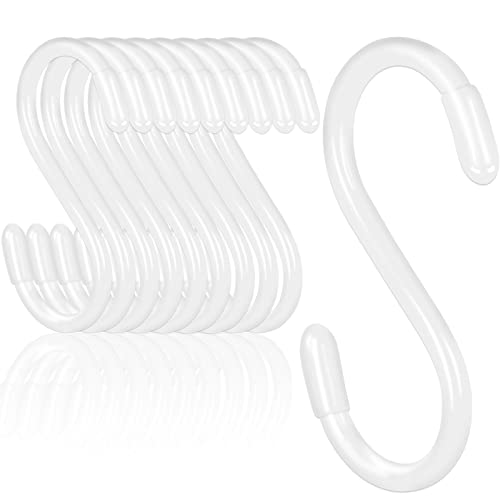 DINGEE White S Hooks, 3 Inch Vinyl Coated S Hook for Hanging Plants,10 Pack Non Slip Heavy Duty Small Rubber Coated Closet S Hook for Hanging Jeans Plants Jewelry Pot Pan Cups Towels