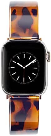 Luroza Cute Resin Watch Band Compatible with Apple Watch Band 38mm 40mm 41mm 42mm 44mm 45mm 49mm Tortoise Shell Watch Band Bracelet with Adjustable Links Stainless Steel Buckle for Caramel Pink iWatch Band Series SE Series 8 7 Ultra 6 5 4 3 2 1 for Women