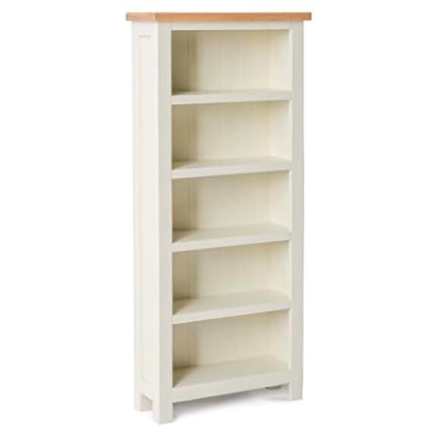 Farrow Cream Tall Narrow Bookcase with Oak Top Cover