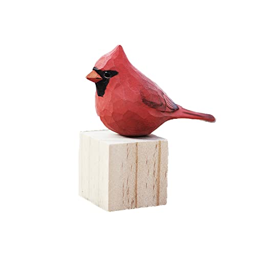 Estatua de madera pintada de pájaro cardinal rojo