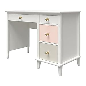 Little Seeds Monarch Hill Poppy Kids’ White, Peach and Taupe Drawers Desk, Pink
