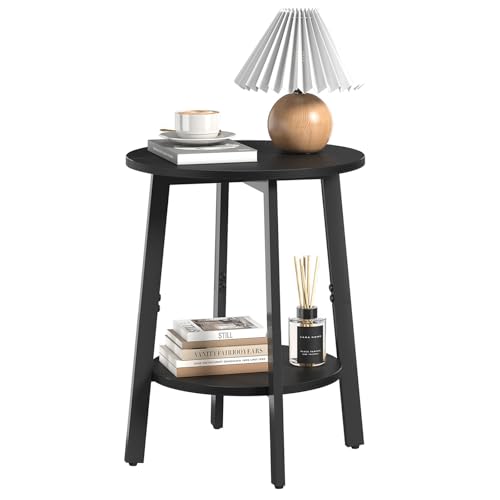sthmec Side Table Small Round End Table with Storage Shelf for Small Space 2-Tier Black Bedside Table Sofa Couch Table Round Accent Table Nighstands for Living Room Bedroom Black
