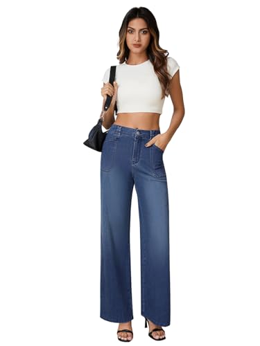 Wide Leg Jeans Woman Stretchy High Waisted Straight Leg Jeans Loose Trendy Denim Pants with Pockets3