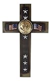 Ebros Gift Large 20' H Rustic Western USA American Military United States Army Medallion With Flags And Stars Memorial Wall Cross Decor Plaque Vintage Design Hanging Sculpture Decorative Crosses