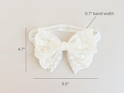 Large White Lace Bow Headband for Baby Girls, Soft Elastic Baby Headband Fits Newborn to 2 Years, Handmade Elegant Infant Hair Accessory for Baptism, Christening, Special Occasions4