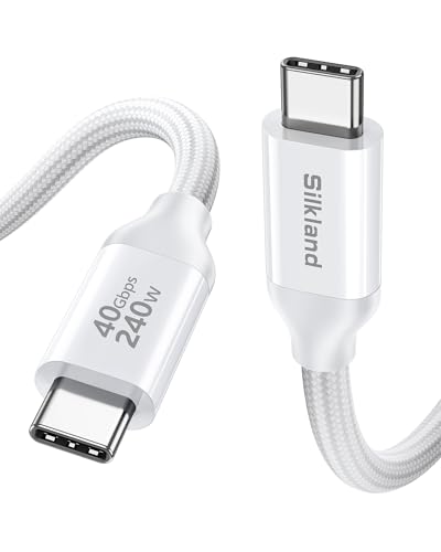 Image of Silkland USB 4 Cable for Thunderbolt 4 [6.6FT /2M], 40Gbps Data Sync, 8K /5K@60Hz, 240W Fast Charging, USB C Thunderbolt Cable, Compatible for MacBook, iPhone 16, iPad, SSD, Docking, eGPU, White