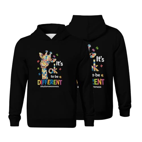 Kids Cute Autism Awareness Cute Giraffe Animal Its Ok To Be Different Boys Girls Lightweight Kangaroo Pocket Fleece Hoodies