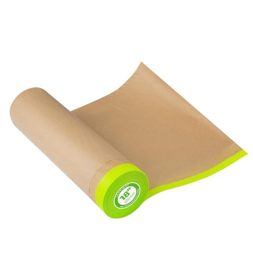 Tangibay Pre-Taped Masking Paper for Painting - 18 inch x 50 feet Tape and Drape Painters Paper Paint Adhesive Protective Paper Roll for Covering Skirting Frames Cars and Auto Body (1 Roll)