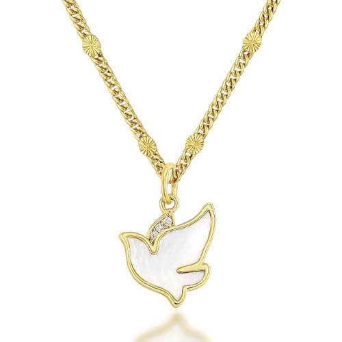 Holy Spirit White Dove Necklace for Women 18K Gold Plated | Simple Dove Bird Pigeon Pendant Bible Matthew 3:16 Scripture Necklace | Religious Faith Minimal Christian Gift for Women | Christian Gift for Her, Baptism, Birthday, Christmas | Original Amadi Jewelry