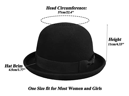 INOGIH Derbyhut aus Wolle, rund, für Damen und Herren, schwarz, Bowler-Hut, mit aufklappbarer Krempe, Kirchenhut (S/M), Schwarz, Medium