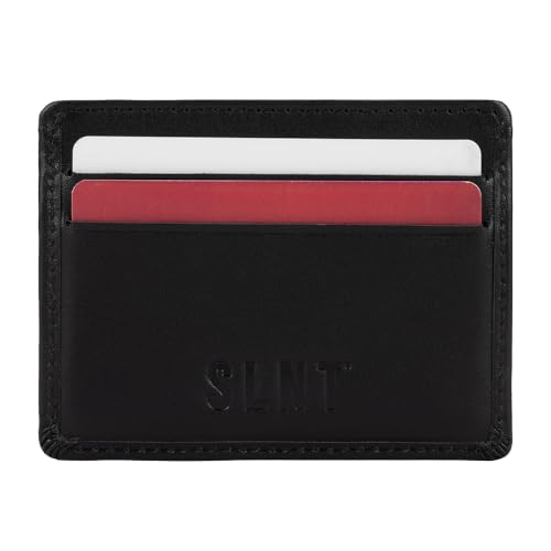 SLNT Napa Top Grain Leather RFID & NFC Signal Blocking Simple Card Wallet with 4 Credit Card Slots & 1 Center Pocket - Slim & Lightweight, Great for Travel, Daily Use