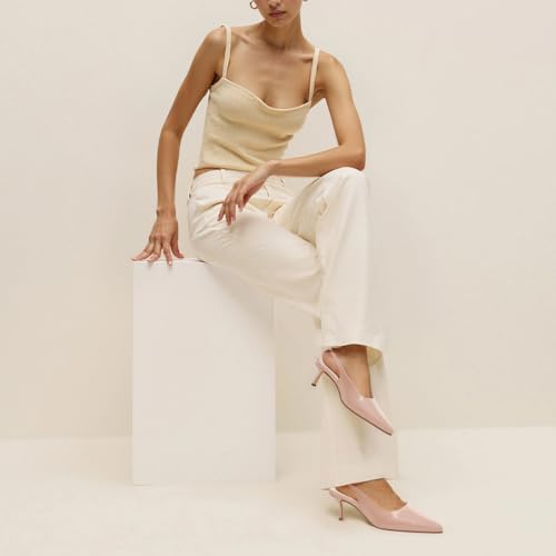 Image of Women's Kitten Heel Slingback Pointed Closed Toe Pumps Dress Shoes for Women Low Stiletto Heels for Women Comfy Dressy Heels