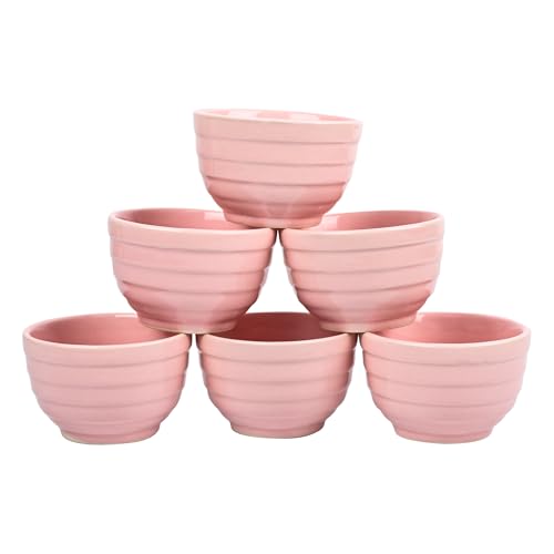 Image of Ceramic Set of 6 Bowls 180ml | Microwave & Dishwasher Safe | Serve Side Dishes, Snacks, Dals, Dessert, Rice & Pudding, Nuts or Dip | Modern Gloss Finish - Pink