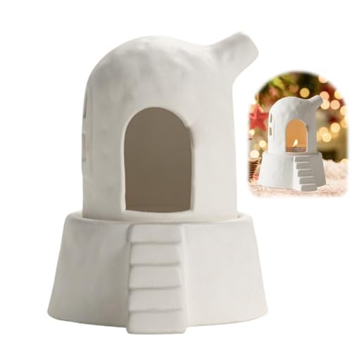 Portavelas de cerámica con diseño de casas y pueblos, color blanco, con diseño de casas de pueblo de Navidad, portavelas decorativo