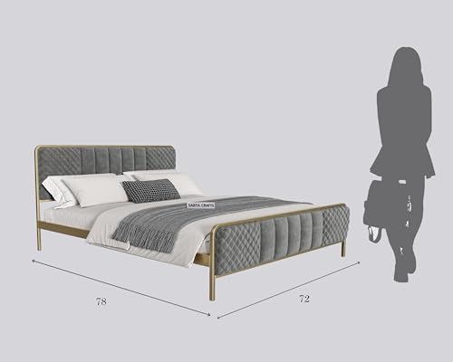 Image of Modern Upholstered King Size Bed for Bedroom | Metal Double Bed | Platform Cot Bed with Upholstery Premium Fabric | 6.5 x 6 Ft | Powder Coated Metal Bed | Grey