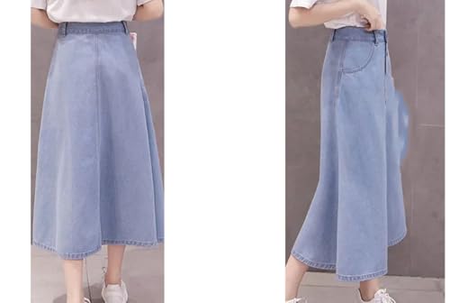 Women Plus Size High Waisted Denim A Line Midi Skirt Trendy Spring-Summer Slimming Skirts3