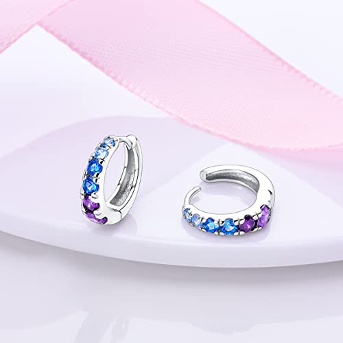 Hapour Sterling Silver Hoop Earrings for Women Teen, Small Huggie Hypoallergenic Earrings for Ladies, Sapphire Huggies Sterling Silver Multi Gemstone Earrings for Sensitive Ears4