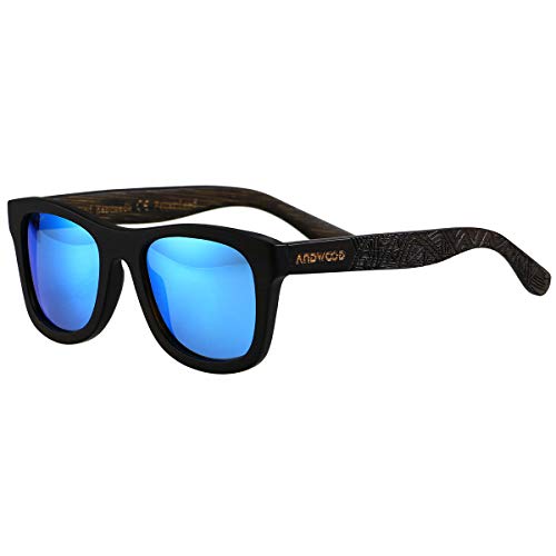 ANDWOOD Bamboo Sunglasses Floating for Men Women Wood Sunglass Wooden Frame Polarized Vintage Blue Handmade