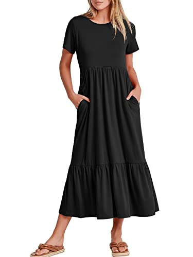 Prinbara Maternity Dress Short Sleeve Sundress Aline Long Lounge Dress Tshirt Work Dress Elegant Linen Sun Dress Party Dresses Beach Romper With Pockets 7Pa27-Heise-M Black #TOP25