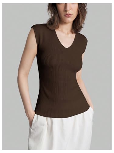 WDIRARA Women's V Neck Sweater Vest Cap Sleeve Knit Top Pullover Knitwear2