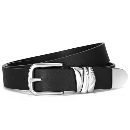 VONMELLI Women's Belt for Jeans Dress PU Leather Belt for Women Fashion Ladies Belts with Sliver Buckle Black Fit for Waist Size 31''-35''