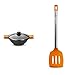 BRA Efficient Sartén Wok Cacerola Cóncava Con Tapa De Cristal, Asas De Silicona, Metal, Negro, 32Cm + Efficient Espátula De Cocina, Acero Inox, Nailon Y Silicona, Naranja, 36.5 Cm