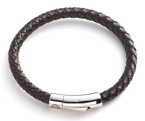 Harley-Davidson Men's 8.5 inch Brown Braided Leather Bracelet - Stainless Steel