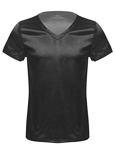 iiniim Men's Shiny Satin Classic fit Fit V-Neck T-Shirt Ice Silky Pajamas Tops Undershirt4