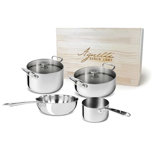Agnelli - 6 Piece Cookware Set - Steel 3 - Ply with Wooden Box