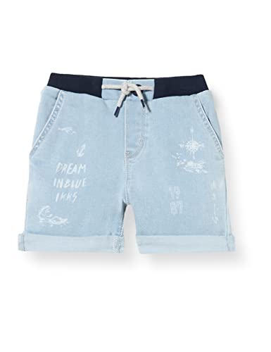 IKKS Junior Baby Boy's Short Effet Denim avec dessins Blancs XU25011.83 Bermuda, Faded Blue, 6 Mois