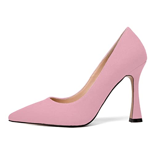 NUMALEO Womens Wedding Pointed Toe Solid Slip On Dress Suede Stiletto High Heel Pumps Shoes 4 Inch2