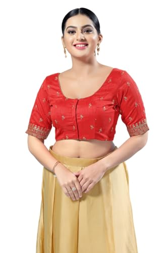 Image of Vamas Women's Silk Padded Self Design Half Sleeve Readymade Saree Blouse (X-1166.ELB)