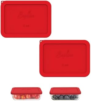 Sophico 3 Cup Rectangle Silicone Storage Cover Lids Replacement for Pyrex 7210-PC Glass Bowls, Container not Included (RED, 2 Pack)
