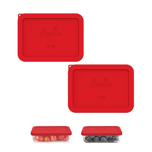 Sophico 3 Cup Rectangle Silicone Storage Cover Lids Replacement for Pyrex 7210-PC Glass Bowls, Container not Included (RED, 2 Pack)