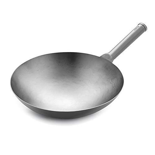 Martellato A Mano Pesante Pow Wok in Titanio Puro - Con Manico in Acciaio/Facile Da Pulire, Ampia Gamma Di Applicazioni (Fondo Tondo),32cm
