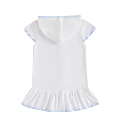 Image of Girls Hooded Terry Coverups One Piece Swimsuits Beach Stripe Trim Zip Up Fly Sleeve Swim Cover Up Swimwear