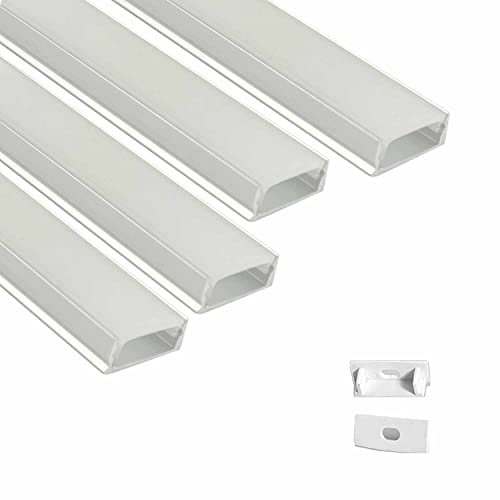 Image of (25x12mm LED Strip Light 1Meter Aluminium Rectangular Surface Profile Light Channels with Diffused Cover, End Caps and Mounting Clips Without LED Straight Linear - Pack of 4