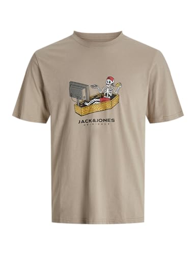 JACK & JONES tee SS Crew Neck 3pk MP Jorskull Nature-Camiseta de Manga Corta con Cuello Redondo, 3 Unidades, Blanco Envejecido, L (Pack de 3) para Hombre