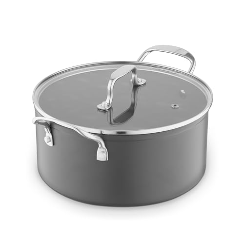 Sur La Table Cocotte anodisée dure de 24 cm, revêtement anti-adhésif en céramique de qualité supérieure, couvercle en verre trempé, compatible avec...