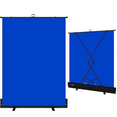 LIHONG 59.8 x 78.7in Blue Screen Collapsible Chroma Key Backdrop Portable Retractable Photo Background with Stand for Video Live Game Streaming Wrinkle Resistant Fabric Pull-up&Down Style
