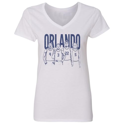 Omufisa Orlando Inspired Team Graphic Hoops Tribute Ladies' V-Neck Tshirt (White, XX-Large)