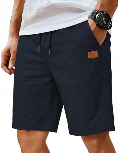 Image of COOFANDY Mens Casual Shorts Cotton Elastic Waist Drawstring Shorts Lightweight Summer Beach Shorts