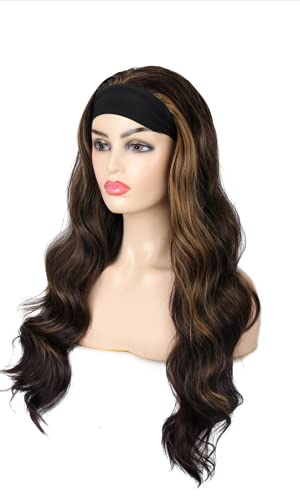 Headband Wigs for Black Women Body Wave Headband Wig Synthetic Long Wavy Headband Wig Glueless Half Wig 26 Inch 180% Density Wigs with Headbands Attached Natural Looking for Daily Use (12 inch)
