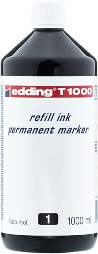 Edding T 1000 - Tinta de Recarga para Marcador Permanente - 1000 ml - Negro - Frasco con Dosificador por Goteo