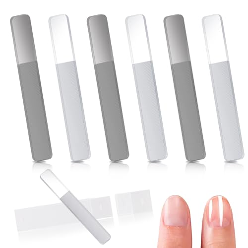 Lot de 6 limes à ongles en verre Nano - Polisseuse à ongles en verre avec étui pour ongles naturels