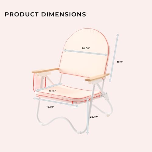 Image of Padded Low Beach Chair, 4-Position Folding Outdoor Chair with Wooden Armrests, Cushioned Seat, Storage Pouch & Carry Strap for Beach, Patio and Lawn, Harbour Rose Pink
