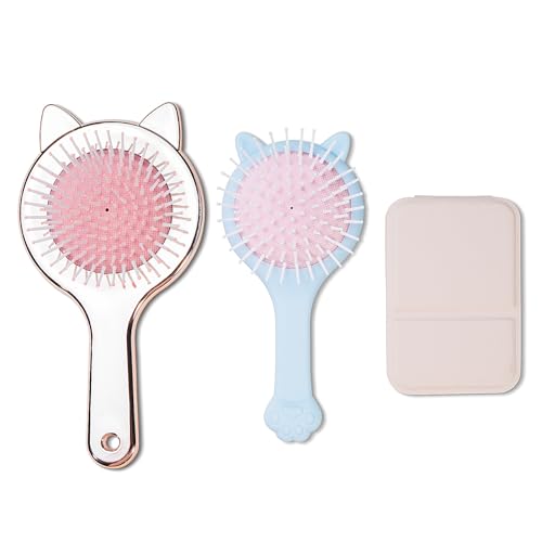 3PCS Comb and Mirror Set for Girls, Kids, Teens - Cute Hair Brush With Bristles for All Hair Types - Men and Women - Gold Child Gift